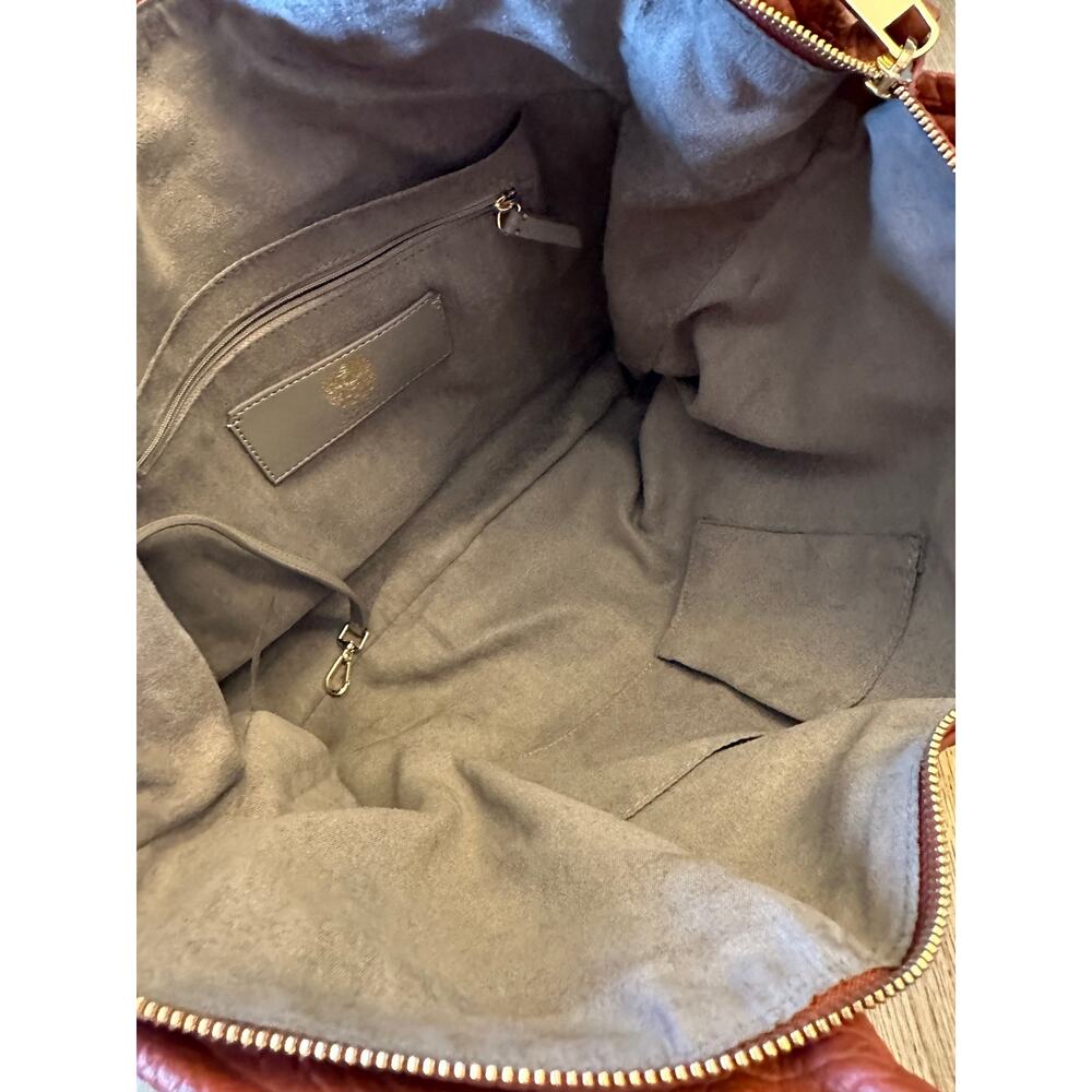 NWT Vince Camuto Steph Convertible Lamb Leather Pleated Tote Warm Spice - Picture 5 of 8